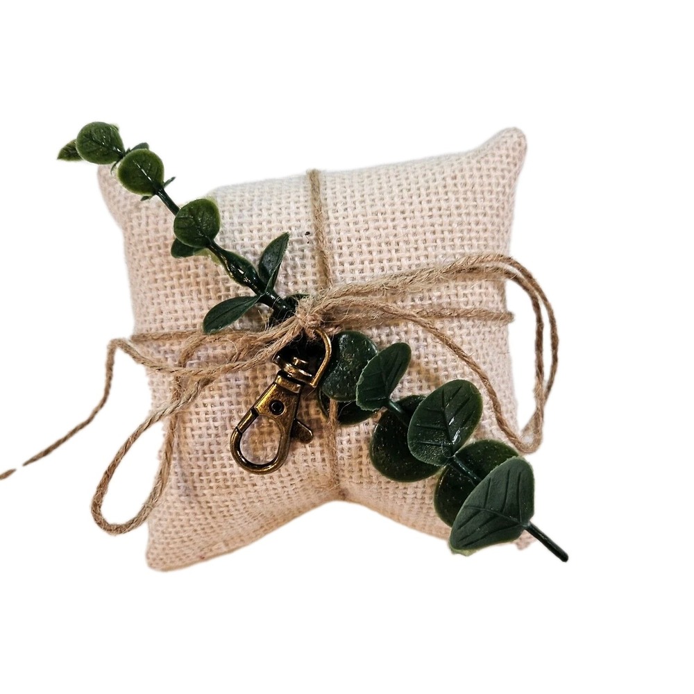 Wedding Ring Burlap with Eucalyptus Pillow